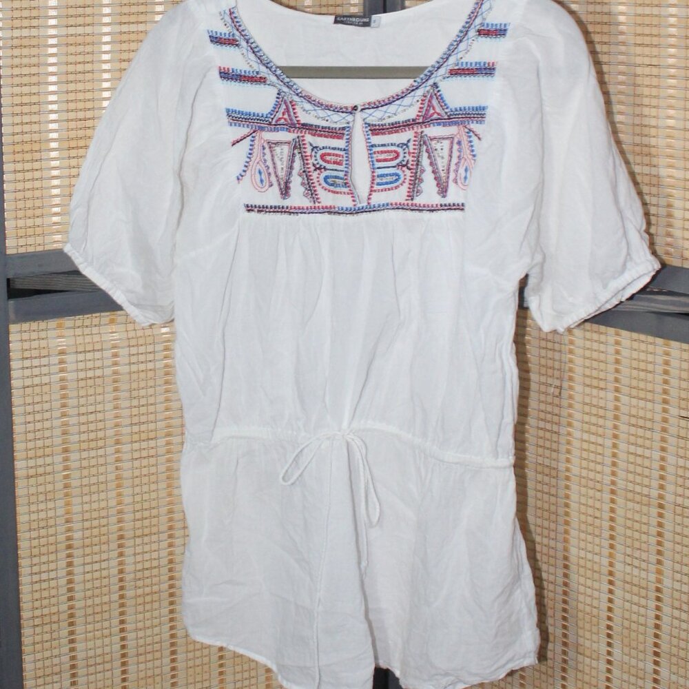 Earhbound Trading Co. Embroidered Short-Sleeve Woven Peasant Blouse